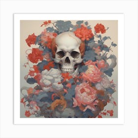 Skull With Flowers Art Print