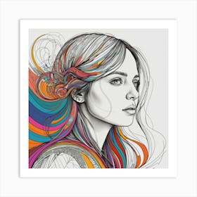 Portrait Of A Woman With Colorful Hair 1 Art Print