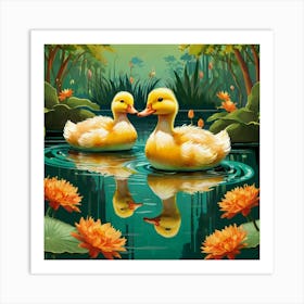 Ducks In The Pond 19 Art Print