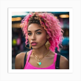 Young Woman With Pink Hair hk Art Print