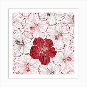 Red Hibiscus Flowers Art 1 Art Print