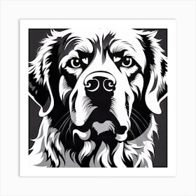 Golden Retriever, Black and white illustration, Dog drawing, Dog art, Animal illustration, Pet portrait, Realistic dog art Art Print