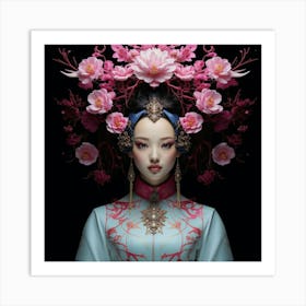 Chinese Woman With Flowers Art Print