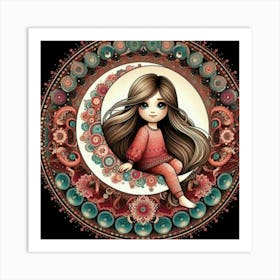 Girl in moon Art Print