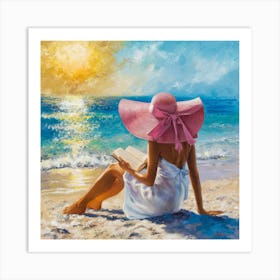 Seaside Serenity The Woman In The Pink Ribbon Hat (2) Art Print