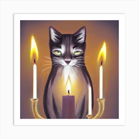 Cat With Candles 2 Art Print
