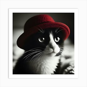 Cat In Red Hat Art Print