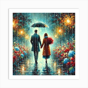 Couple In The Rain.AI Art Print