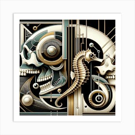 Skull and Seahorse (art deco version) Art Print