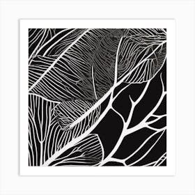 Minimal Plant Leaf Black Art 4 Art Print