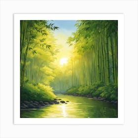 A Stream In A Bamboo Forest At Sun Rise Square Composition 34 Art Print