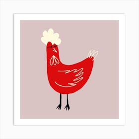 Strange Red Chicken With Stupid Face Art Print