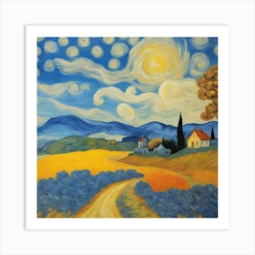 Lavendel und Weizenfelder. Lila und goldene Landschaft Art Print