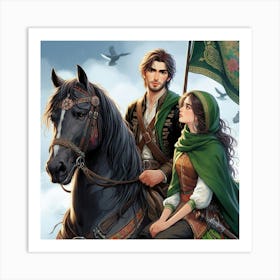 Young Couple On Horseback Art Print