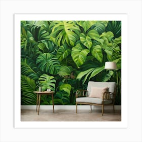 Oil Painted Realistic Mural Of Green Tropical Rain (3) Art Print