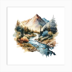 Watercolor Of A Mountain Stream 9 Art Print