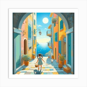 Little Girl Walking Down The Street Art Print