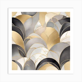 Abstract Pattern Gold Silver And Black Art Print