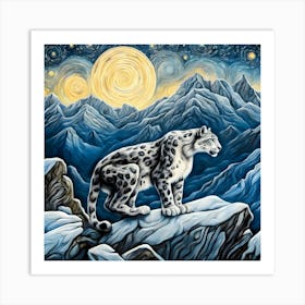 Snow Leopard At Night Art Print