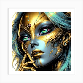 Alien Neauty In Gold Creative Float Color Paint Art Print