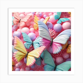 Colorful Butterflies On A Pink Background Art Print