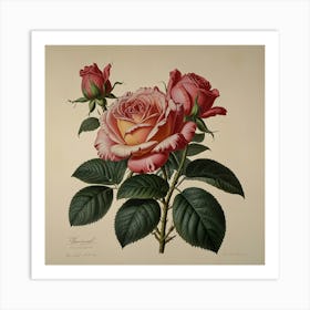 Roses flower plants painting art print Art Print