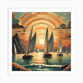 Sailboats At Sunset 10 Art Print