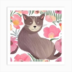 Cat With Flowers 1 Art Print