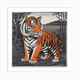 Tiger Linocut 1 Art Print