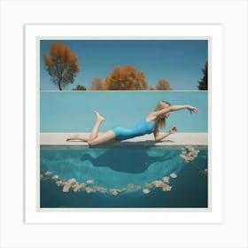 Girl In A Blue Swimsuit Art Print