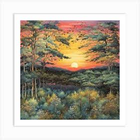 Sunset In The Woods 7 Art Print