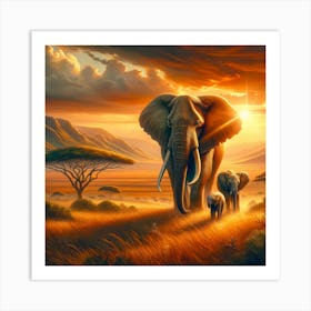 Elephants In The Savannah Art Print