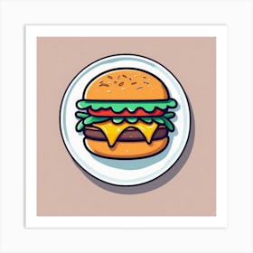 Cartoon Hamburger On A Plate 2 Art Print