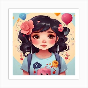 Girl With Balloons Art Print