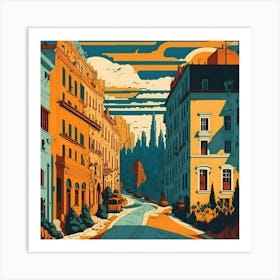 Buildings City Town Retro Old Art Print