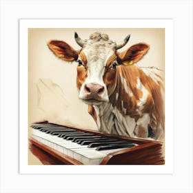 Cow Playing Piano 4 Art Print