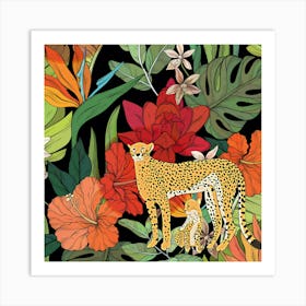 Cheetahs And Flowers Art Print