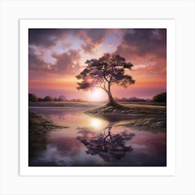 Sunset With A Tree Art Print