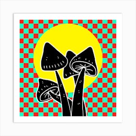 Classic Mushrooms On A Checkered Background Art Print