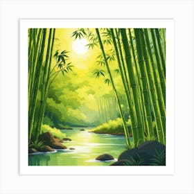 A Stream In A Bamboo Forest At Sun Rise Square Composition 99 Art Print