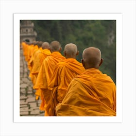 Monks On A Bridge Art Print