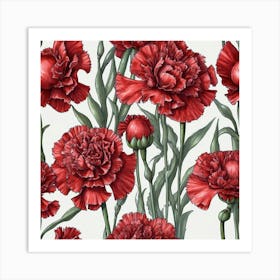 Red Carnations Seamless Pattern Art Print