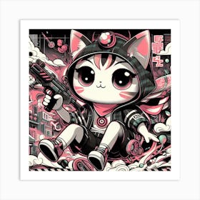 Kitty Cat War Graffiti Style Art Print