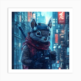 Futuristic City Ninja Squirrel Backdrop 11 Art Print