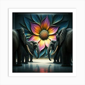 Elephants And Flower Poster