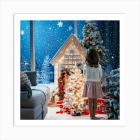 Firefly Little Girl Gazing At A Snowy Christmas Scene 76603 (2) Art Print