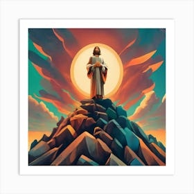 Jesus On Top Of A Mountain Art Print