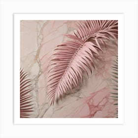 Pink Palm Leaves On Marble 1 Art Print