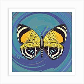 Mechanical Butterfly The Callicore Aegina On A Blue Background Art Print