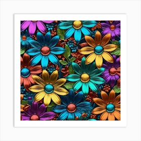 Colorful Flowers Seamless Pattern Art Print